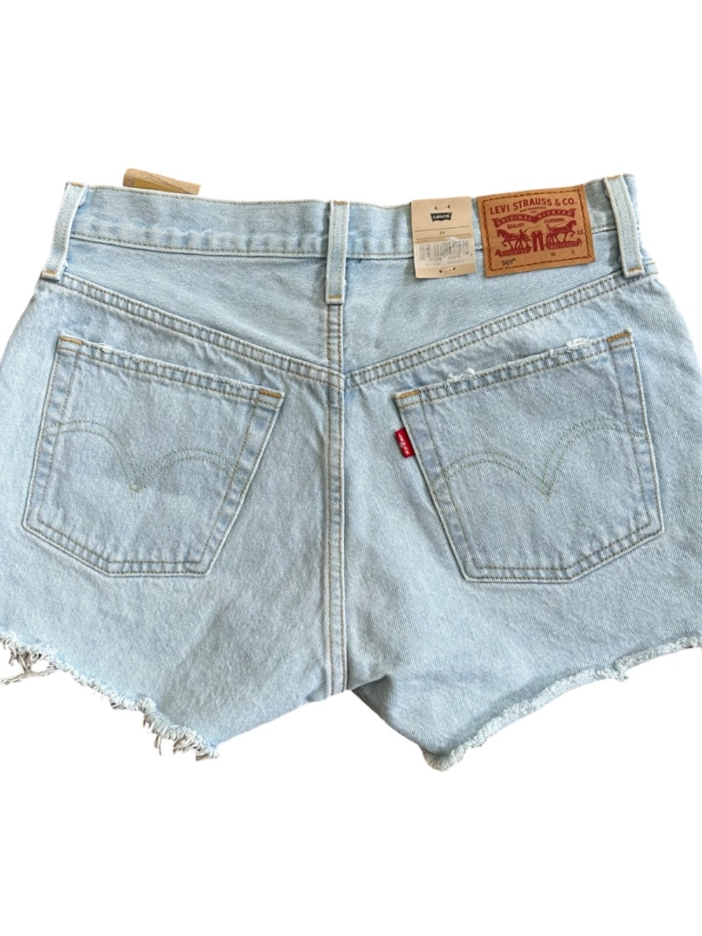 NWT Levi's Women Light Blue Distressed 501 Denim High Rise Cutoff Shorts Sz 28 - Picture 2 of 5